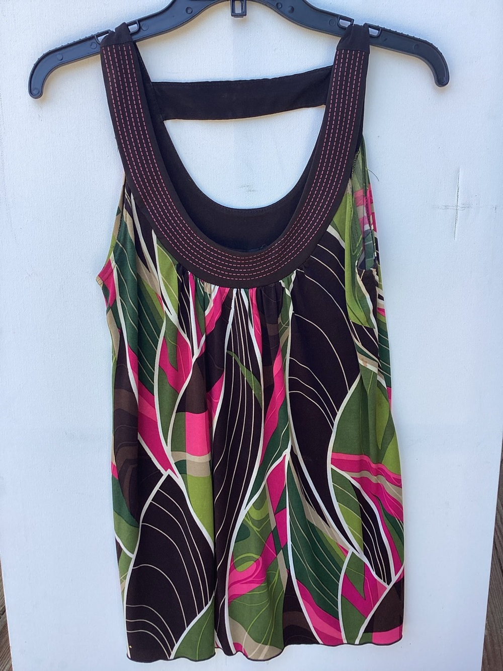 Desigual Pink, Green & Brown Printed Scoop Neck Tank